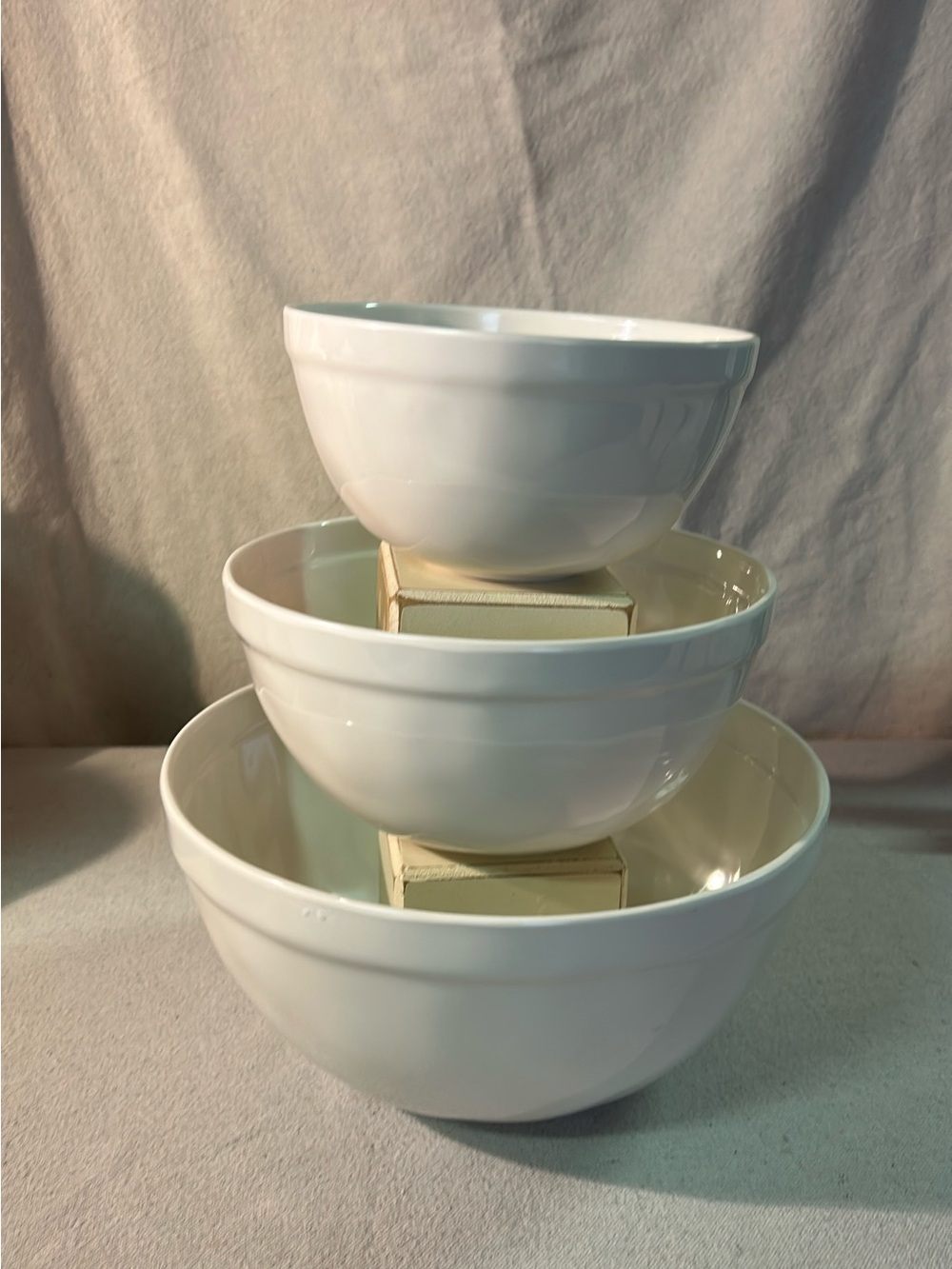 Rae Dunn White Nesting Bowls with Blue Lettering - Picture 2 of 5